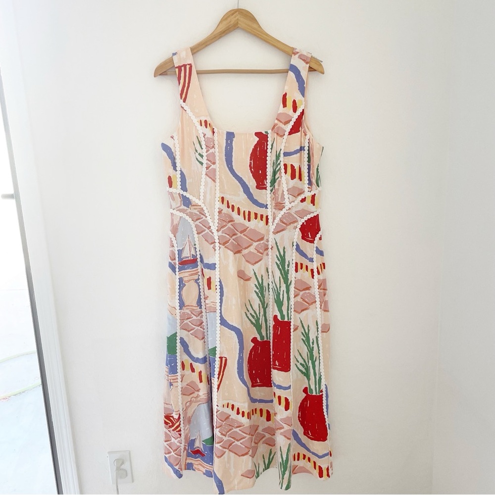 Christian Lacroix linen blend coastal print midi dress Large